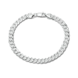 Solid Sterling Silver Diamond-Cut Pave Curb Chain Bracelet - 8.5 in.