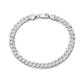 Solid Sterling Silver Diamond-Cut Pave Curb Chain Bracelet - 8.5 in.