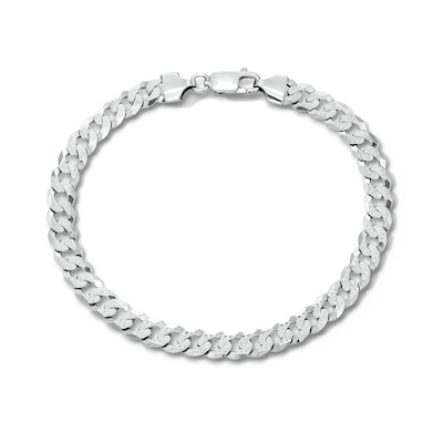 Solid Sterling Silver Diamond-Cut Pave Curb Chain Bracelet - 8.5 in.