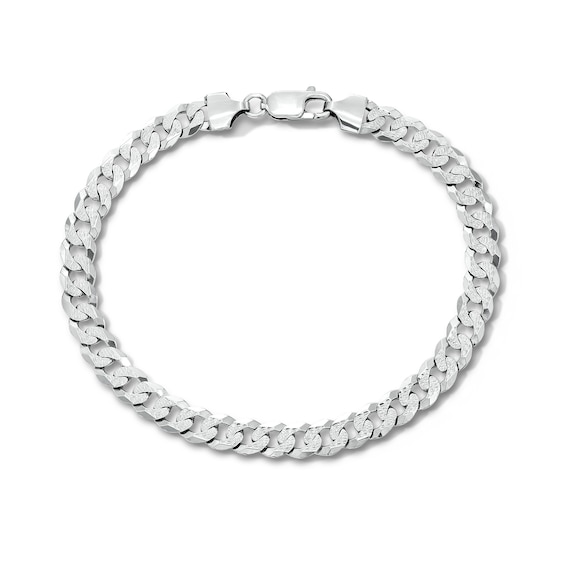 Solid Sterling Silver Diamond-Cut Pave Curb Chain Bracelet - 8.5 in.