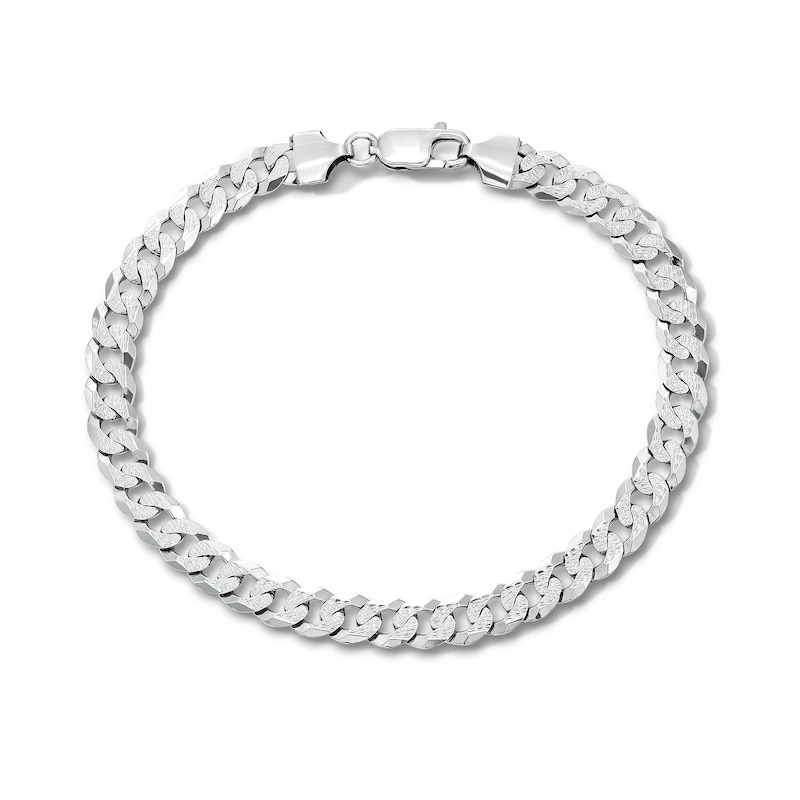 Main Image 1 of Solid Sterling Silver Diamond-Cut Pave Curb Chain Bracelet - 8.5 in.