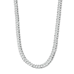 Solid Sterling Silver Diamond-Cut Pave Curb Chain - 22"