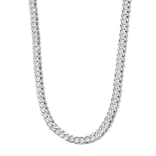 Solid Sterling Silver Diamond-Cut Pave Curb Chain - 22"