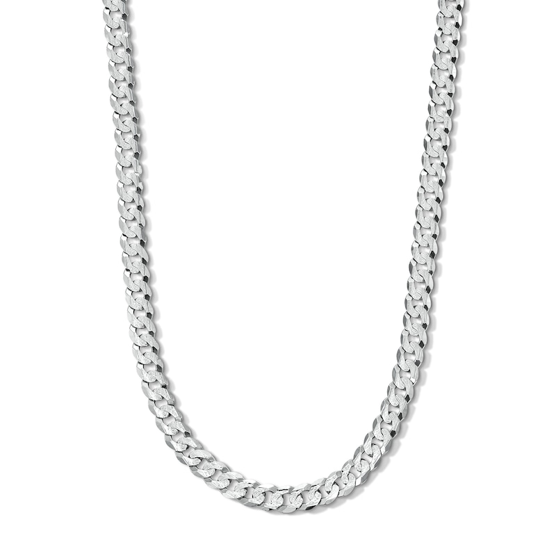 Solid Sterling Silver Diamond-Cut Pave Curb Chain - 22"