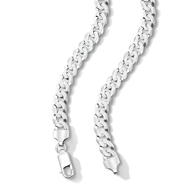 Solid Sterling Silver Diamond-Cut Pave Curb Chain - 22"