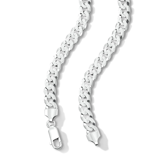 Solid Sterling Silver Diamond-Cut Pave Curb Chain - 22"