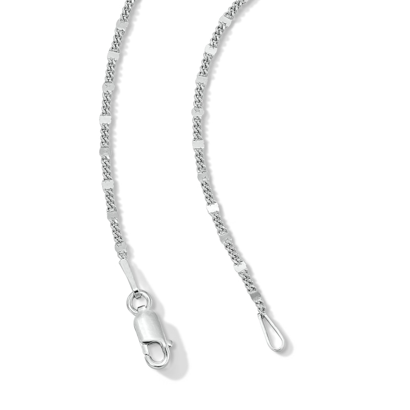Solid Sterling Silver Diamond-Cut Station Curb Chain - 16"