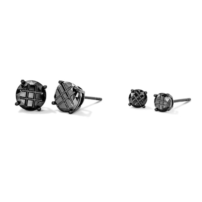 Solid Sterling Silver with Black Rhodium 8mm Black CZ 9-Cut Round Studs