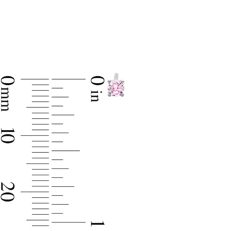 Main Image 2 of Solid Sterling Silver Pink and Clear CZ Round Solitaire Studs Set