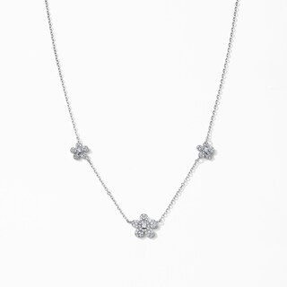 Solid Sterling Silver CZ Three Station Flower Necklace - 18"