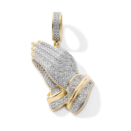 14K Gold Plated 1/10 CT. T.W. Lab-Grown Diamond Praying Hands Necklace Charm