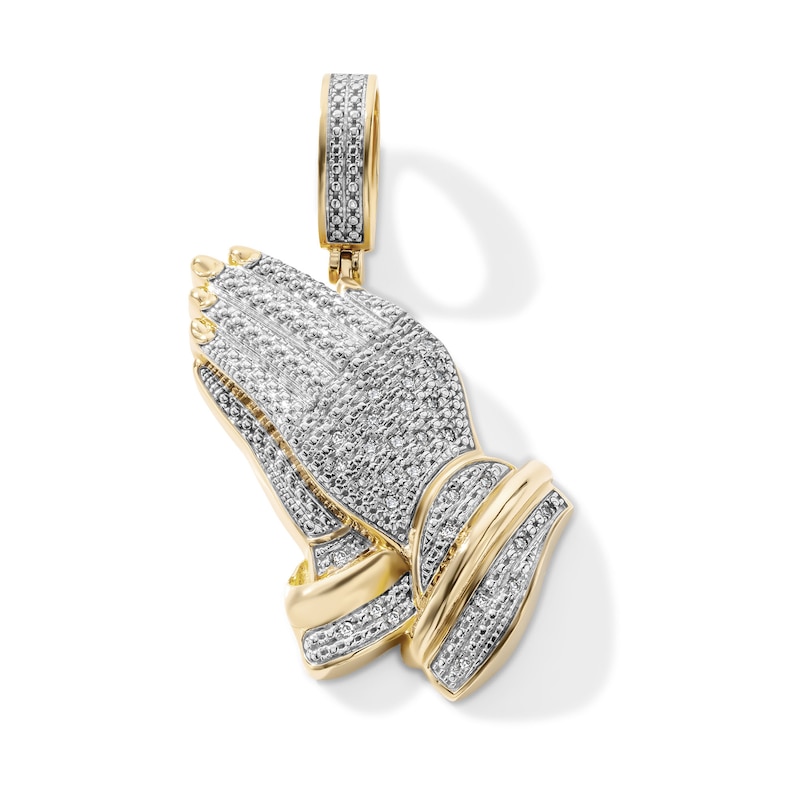 14K Gold Plated 1/10 CT. T.W. Lab-Grown Diamond Pavé Praying Hands Necklace Charm