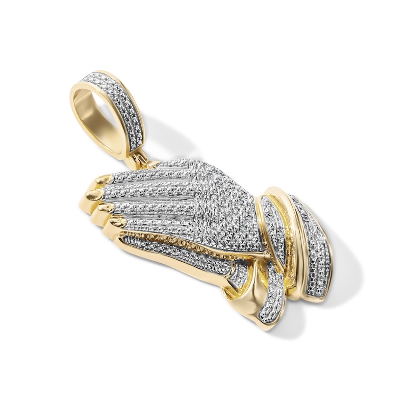 14K Gold Plated 1/10 CT. T.W. Lab-Grown Diamond Pavé Praying Hands Necklace Charm