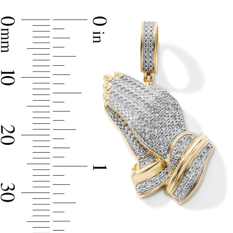 14K Gold Plated 1/10 CT. T.W. Lab-Grown Diamond Pavé Praying Hands Necklace Charm