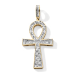 14K Gold Plated 1/10 CT. T.W. Lab-Grown Diamond Pavé Ankh Necklace Charm