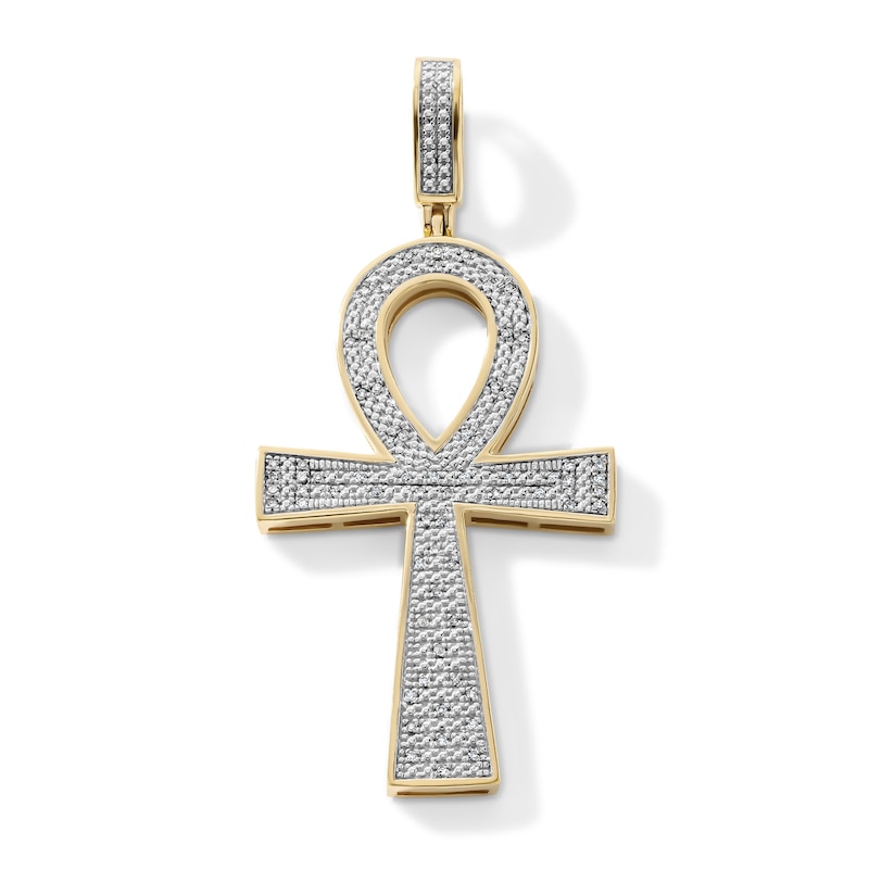 14K Gold Plated 1/10 CT. T.W. Lab-Grown Diamond Pavé Ankh Necklace Charm