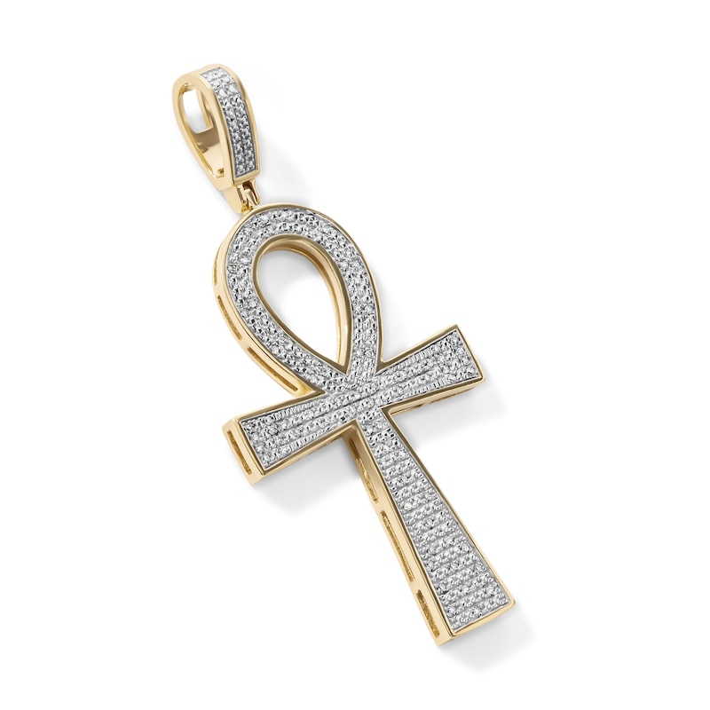14K Gold Plated 1/10 CT. T.W. Lab-Grown Diamond Pavé Ankh Necklace Charm