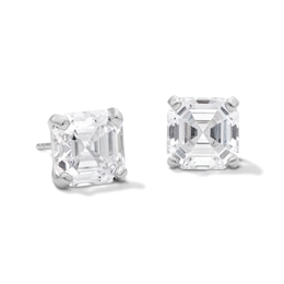 Solid Sterling Silver  Asscher-Cut CZ Solitaire Studs