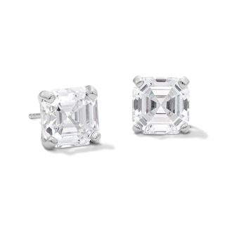 Solid Sterling Silver Asscher-Cut CZ Solitaire Studs