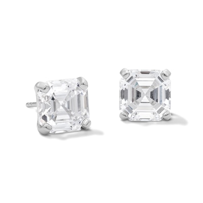 Solid Sterling Silver Asscher-Cut CZ Solitaire Studs