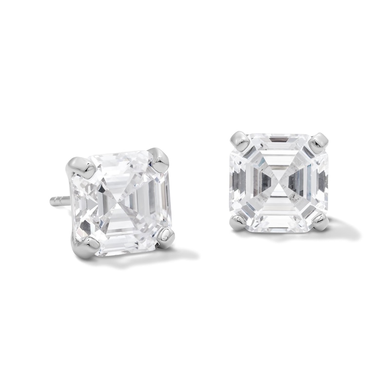 Main Image 1 of Solid Sterling Silver  Asscher-Cut CZ Solitaire Studs