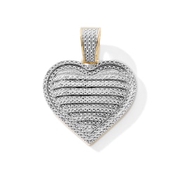 14K Gold Plated 1/10 CT. T.W. Lab-Grown Diamond Pavé Striped Heart Necklace Charm