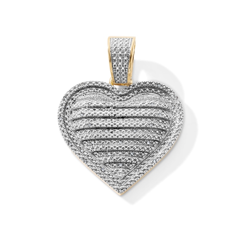 14K Gold Plated 1/10 CT. T.W. Lab-Grown Diamond Pavé Striped Heart Necklace Charm