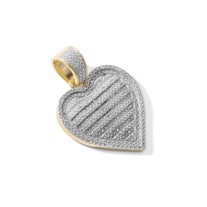 14K Gold Plated 1/10 CT. T.W. Lab-Grown Diamond Pavé Striped Heart Necklace Charm