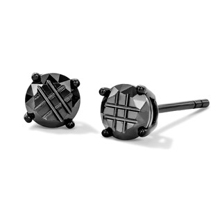Black Rhodium Plated Black CZ 9-Cut Round Solitaire Studs