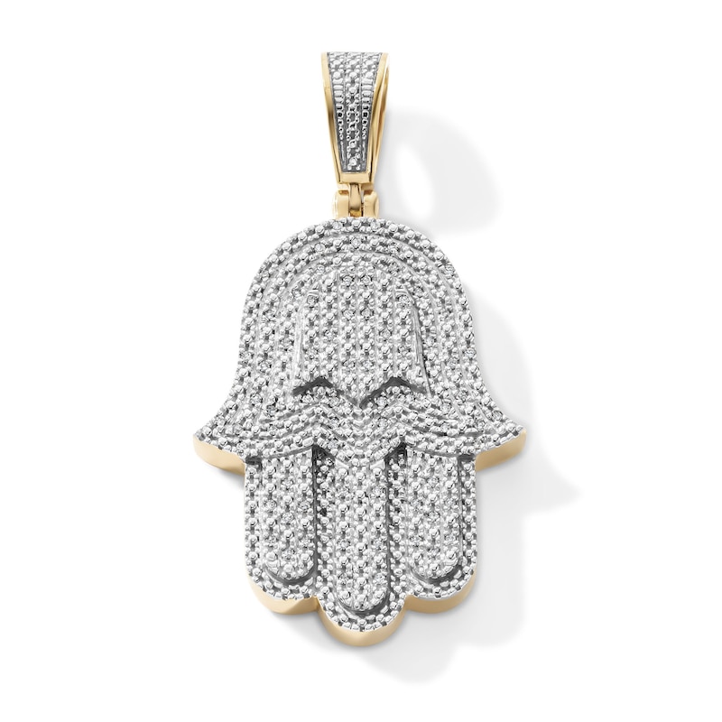 14K Gold Plated 1/10 CT. T.W. Lab-Grown Diamond Pavé Hamsa Necklace Charm