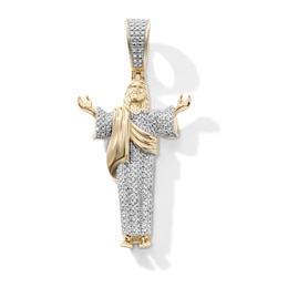 14K Gold Plated 1/20 CT. T.W. Lab-Grown Diamond Pavé Jesus Necklace Charm