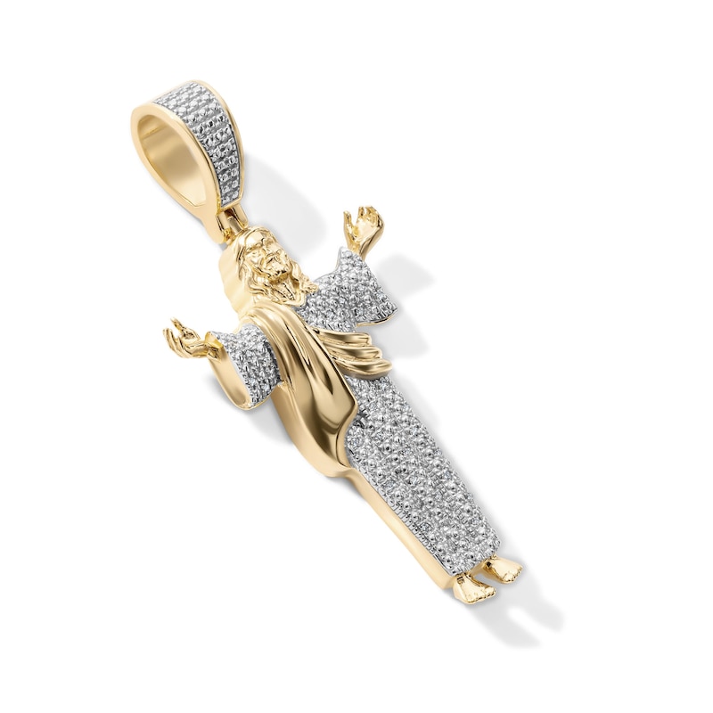 14K Gold Plated 1/20 CT. T.W. Lab-Grown Diamond Pavé Jesus Necklace Charm