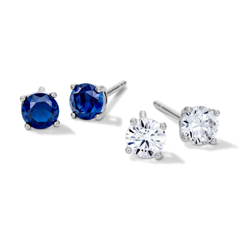 Main Image 1 of Solid Sterling Silver 4mm Blue and White CZ Round Solitaire Stud Set