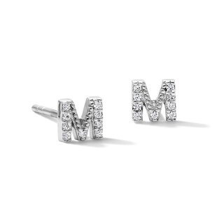 Solid Sterling Silver CZ "M" Initial Studs