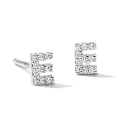 Solid Sterling Silver CZ "E" Initial Studs