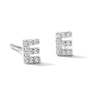 Solid Sterling Silver CZ "E" Initial Studs