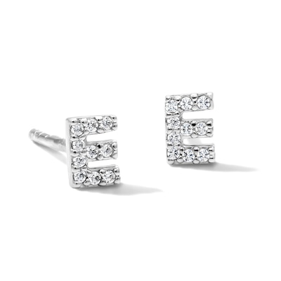 Solid Sterling Silver CZ "E" Initial Studs