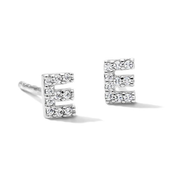 Solid Sterling Silver CZ "E" Initial Studs
