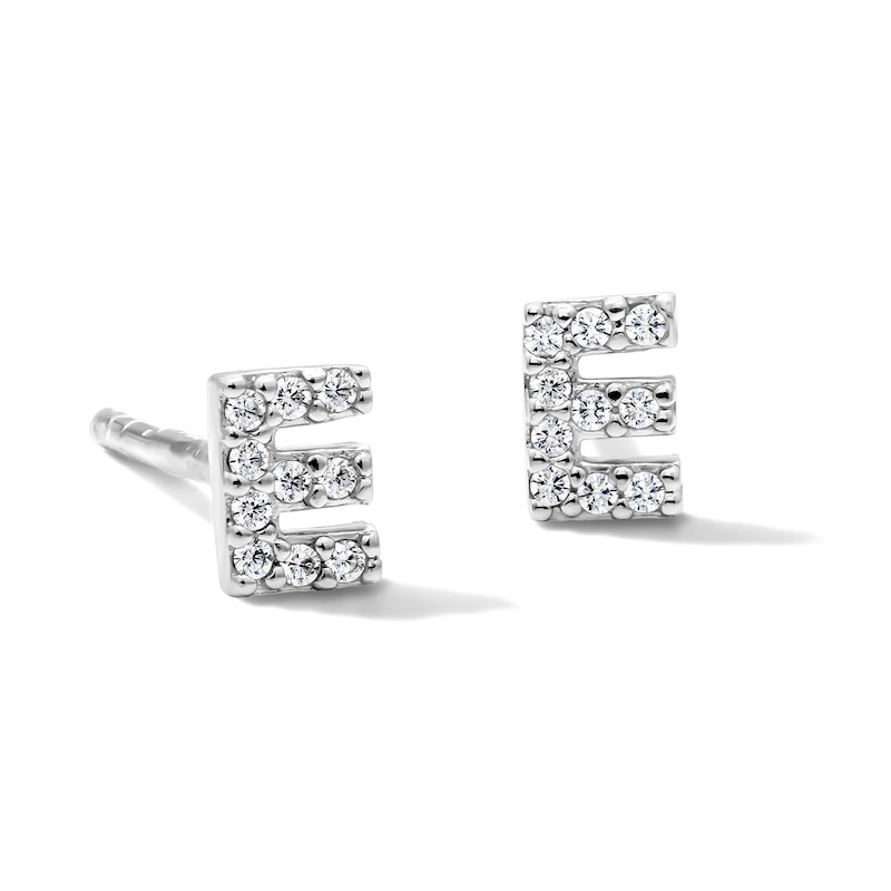 Solid Sterling Silver CZ "E" Initial Studs