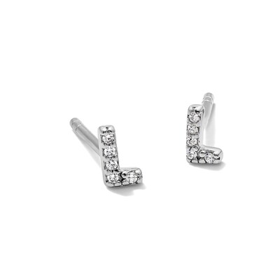 Solid Sterling Silver CZ "L" Initial Studs