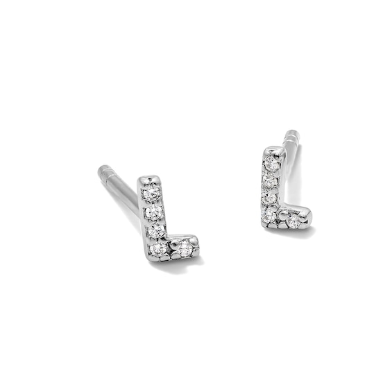 Solid Sterling Silver CZ "L" Initial Studs