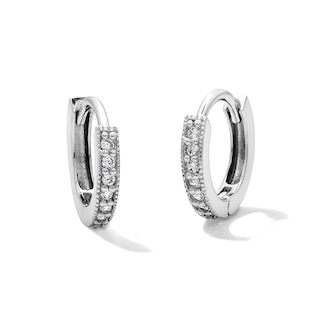 Solid Sterling Silver CZ Pavé Huggie Hoops