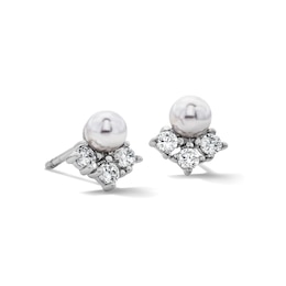 Sterling Silver Simulated Pearl and CZ Studs