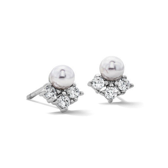 Sterling Silver Simulated Pearl and CZ Studs