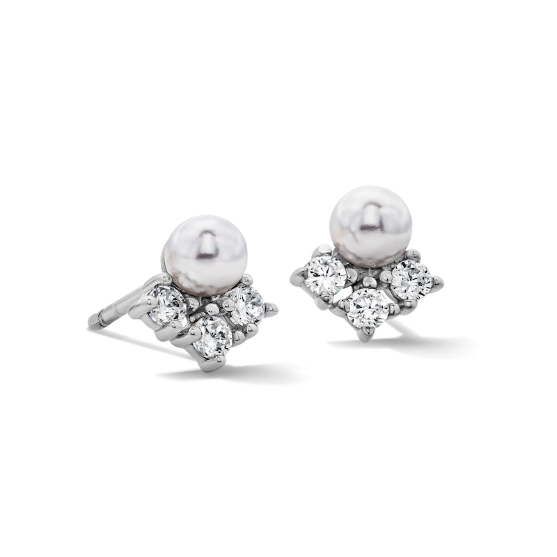 Sterling Silver Simulated Pearl and CZ Studs