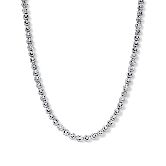 Solid Sterling Silver CZ Round Station Necklace - 20"