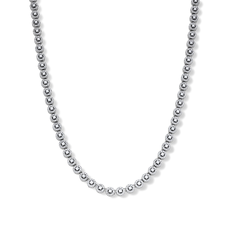 Solid Sterling Silver CZ Round Station Necklace - 20"