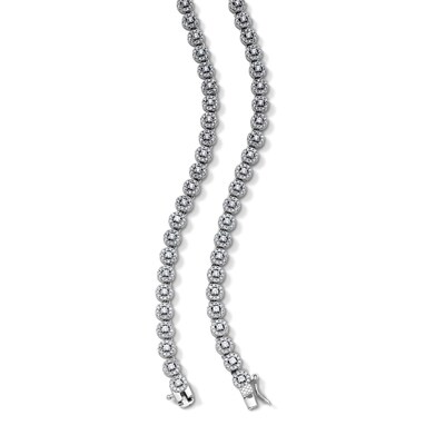 Solid Sterling Silver CZ Round Station Necklace - 20"