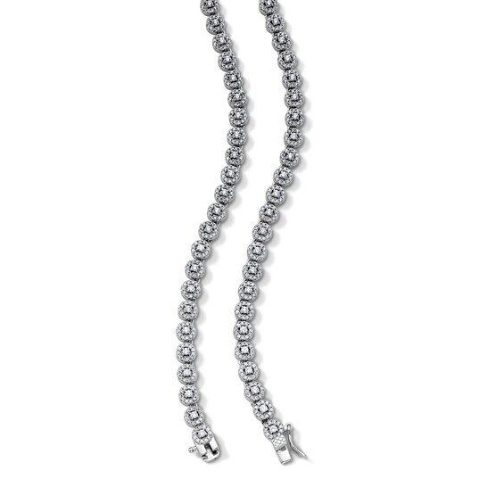 Solid Sterling Silver CZ Round Station Necklace - 20"