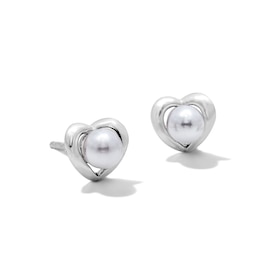 Solid Sterling Silver Simulated Pearl Heart Studs